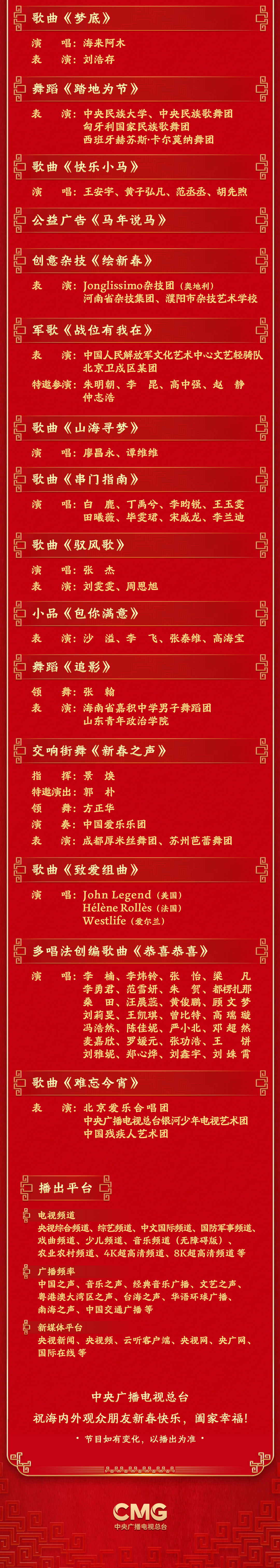 今晚见!中央广播电视总台《2026年春节联欢晚会》节目单发布(图2) 今晚见!中央广播电视总台《2026年春节联欢晚会》节目单发布(图2)