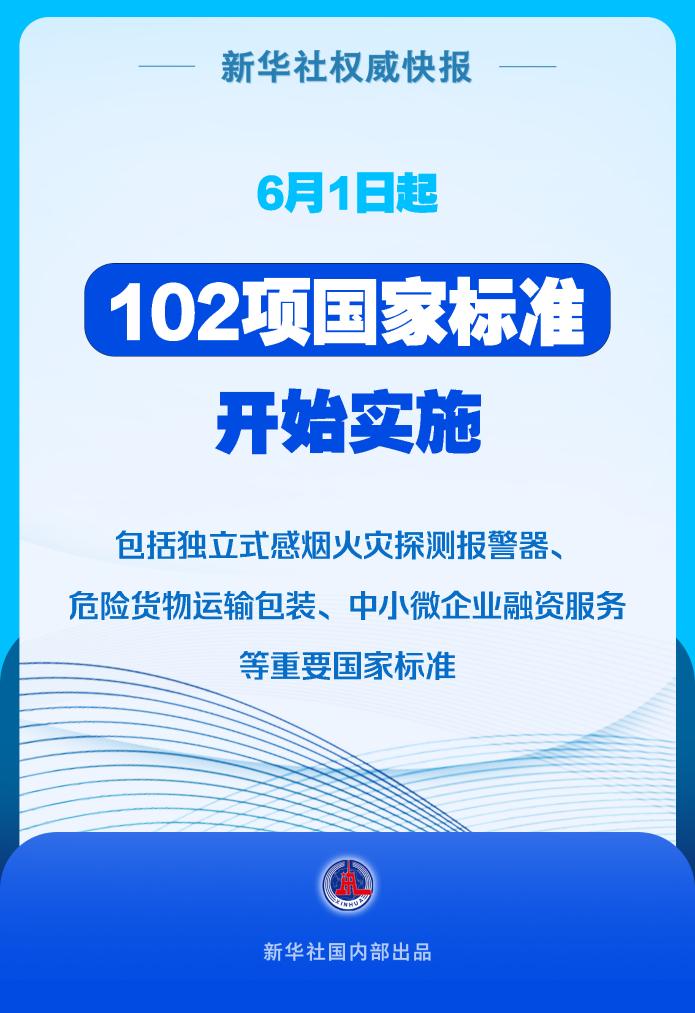 新华社权威快报丨6月1日起102项国家标准开始实施(图1)